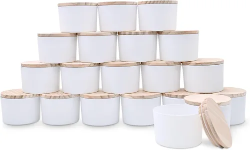 Miniatura 9 de SHOWIN Tarros Gruesos para Velas para Hacer Velas 20 Pcs, 7 OZ Tarros Vacíos con Tapas de Madera para Hacer Velas, Recipiente de Muestra