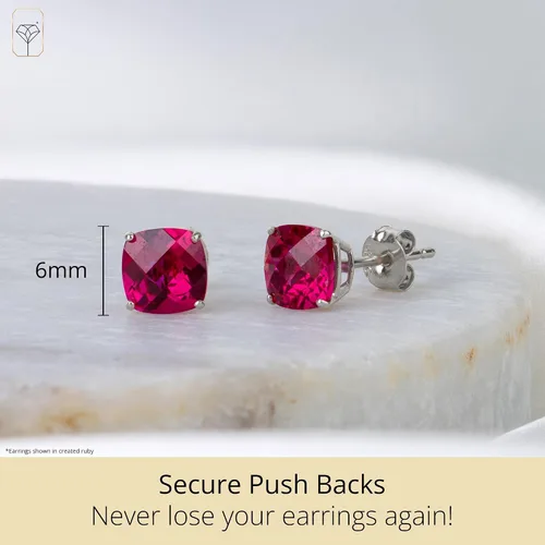 Miniatura 3 de Tienda Collection 925 Sterling Silver Cushion Cut Birthstone Stud Earrings for Women