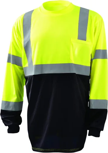Miniatura 19 de OccuNomix LUX-SSETP2B-YS Camiseta clásica estándar de manga corta con textura ojo de pájaro absorbente con bolsillo, clase 2, 100% poliéster ANSI