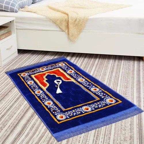 Miniatura 2 de Alfombra de Oración Musulmana Mat Islámica - Alfombra de Oración Sajadah Acolchada Muy Gruesa para Hombres y Mujeres con Cuentas de Oración del Azul