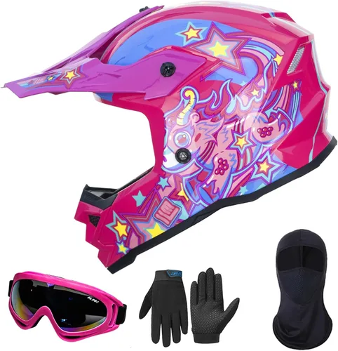 ILM Casco ATV Juvenil para Niños Dirt Bike Motocross BMX Todoterreno Motocicleta Go Kart Casco DOT ECE Modelo Z705 (Starlight Pony, XL)