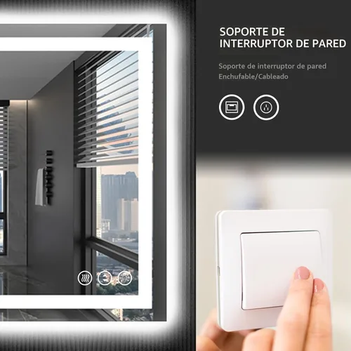 Miniatura 8 de Loaao Espejo de baño con LED y luces, 48 x 32 pulgadas, antiempañamiento, regulable, retroiluminación, luz frontal, espejo de tocador de baño