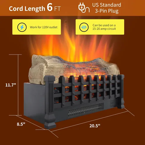 Miniatura 6 de Juego de troncos para chimenea eléctrica de 21 pulgadas, inserto de chimenea con llama realista, brillo de llama ajustable, termostato, temporizador