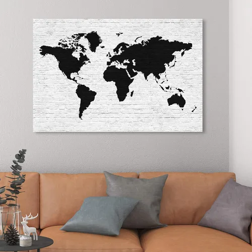 Miniatura 3 de The Oliver Gal Artist Co. Maps - Lienzo decorativo para pared, diseño de ladrillo limpio Mapamundi, decoración del hogar, 45 x 30 pulgadas, negro