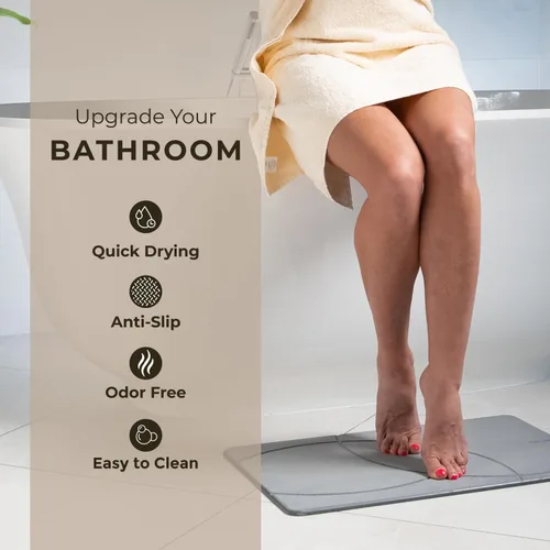 Miniatura 2 de TOSORO - Tapete de baño de piedra de tierra de diatomeas, antideslizante, súper absorbente, tapete de baño de piedra de diatomita para el suelo