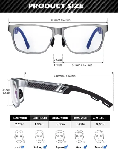 Miniatura 3 de ANYLUV Al-Mg - Gafas de luz azul de metal + lentes de fibra de carbono