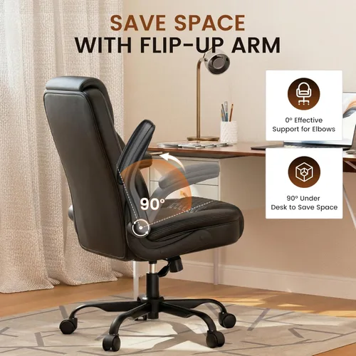 Miniatura 6 de GTPLAYER Silla de oficina de cuero, silla de escritorio para el hogar con brazos abatibles y respaldo ergonómico, cómoda silla ejecutiva resistente