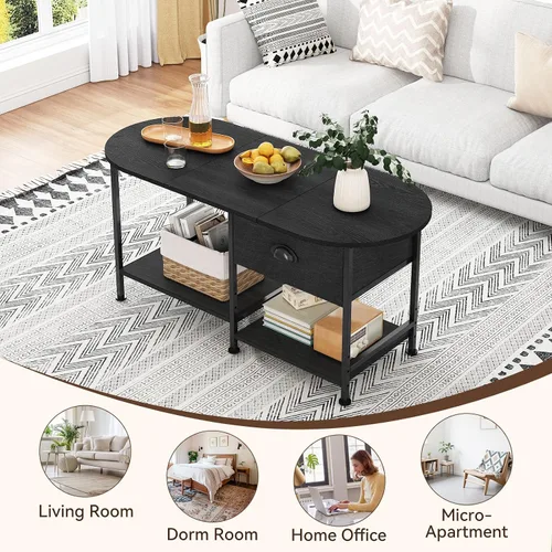 Miniatura 6 de Mesa de centro ovalada pequeña de 37 pulgadas con almacenamiento, mesa central de madera moderna para espacios pequeños, apartamento, oficina
