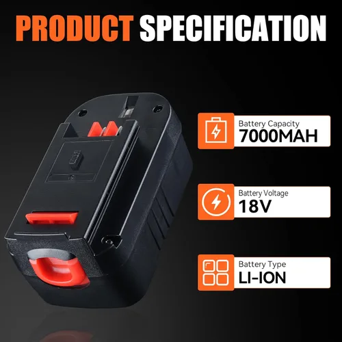 Miniatura 2 de Paquete de 2 baterías de iones de litio HPB18 de alta capacidad de 7.0 Ah compatibles con Black and Decker de 18 V para baterías Black and Decker