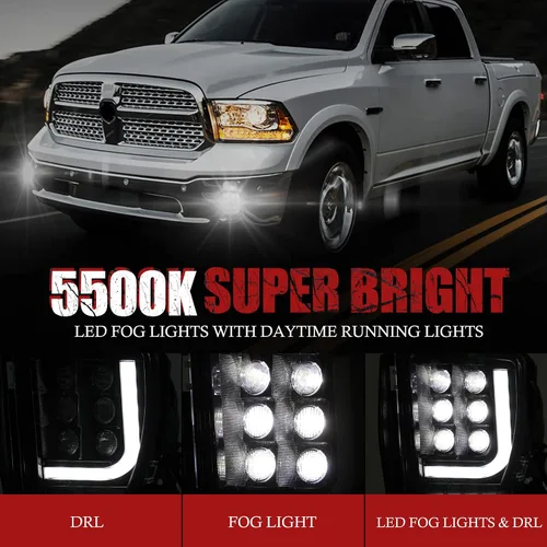 Miniatura 3 de BUNKER INDUST Dodge Ram - Juego de luces antiniebla LED con juego de luces de circulación diurna, par de luces antiniebla de conducción tipo L