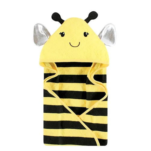 Hudson Baby Toalla unisex de algodón con capucha con cara de animal para bebé, abeja amarilla, talla única Amarillo Bee