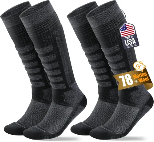 2 pares de calcetines de esquí de lana merina, fabricados en Estados Unidos, calcetines de esquí y snowboard para hombres y mujeres (Ashland)