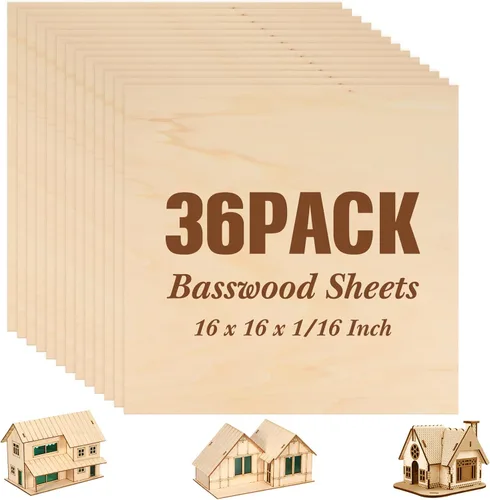 Miniatura 9 de Paquete de 36 hojas de madera contrachapada de tilo de 1/8 pulgadas, tableros de madera sin terminar para manualidades para proyectos láser
