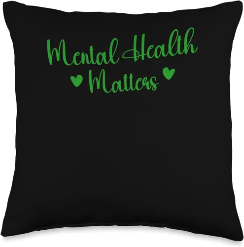 Mental Health Awareness Matters Green Ribbon Throw Pillow