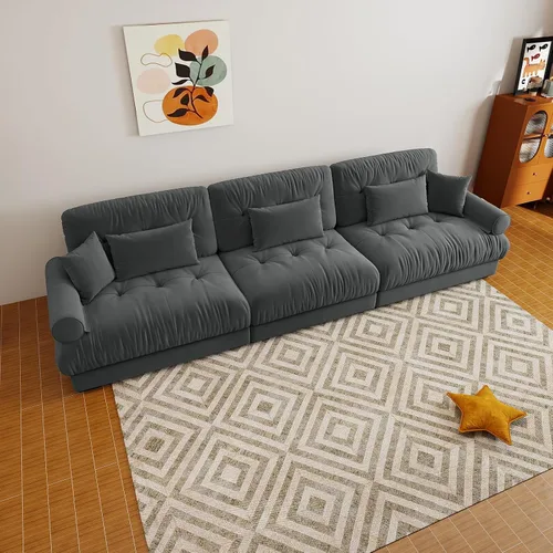 Miniatura 22 de Sofá modular de gran tamaño de 94 pulgadas, sofás seccionales grandes de color beige y blanco para sala de estar, juego de sofá de terciopelo, sofás