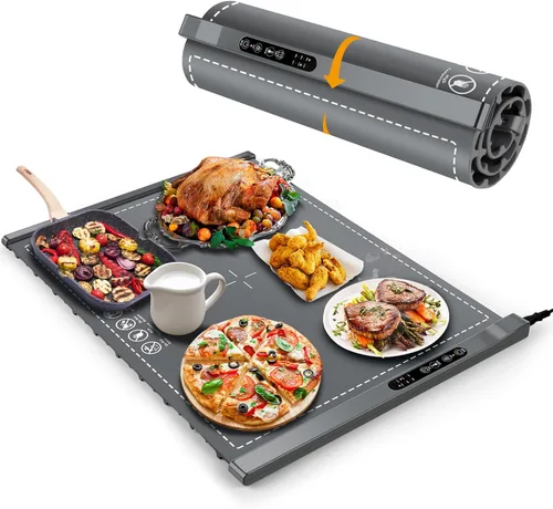 Alfombra de Calentamiento de Alimentos - Bandeja Eléctrica de Calentamiento de Buffet Portátil para Fiestas, Calentador de Alimentos Plegable,
