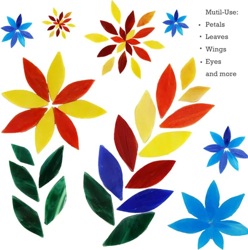 Miniatura 3 de Lanyani Azulejos de mosaico de pétalos de vidrio brillante, azulejos de hojas de flores de vidrieras cortadas a mano para manualidades, 100 piezas