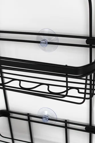 Miniatura 3 de Splash Home Puerta de baño o colgante de cabezal de ducha con dos cestas organizadoras, más estantes de almacenamiento para champú, jabones Negro