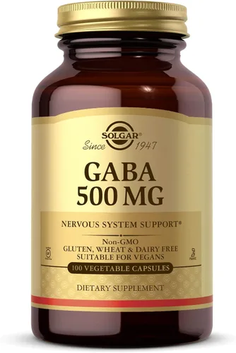 Solgar GABA 500 mg, 100 cápsulas vegetales – Relajación y apoyo del sistema nervioso – Aminoácidos – Sin OMG, vegano, sin gluten, sin lácteos,