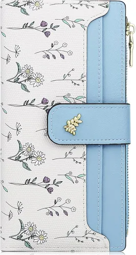 Miniatura 18 de Farcauo Billetera para mujer, billetera delgada para mujer, linda cartera delgada Kawaii con flores para mujer, tarjetero para mujer, Cartera