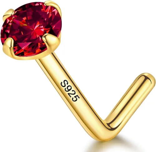 Miniatura 15 de LUCKYJEWUS Anillos de nariz en forma de L de 14k chapado en oro con pernos de plata esterlina para mujeres y hombres 20g, perno de nariz