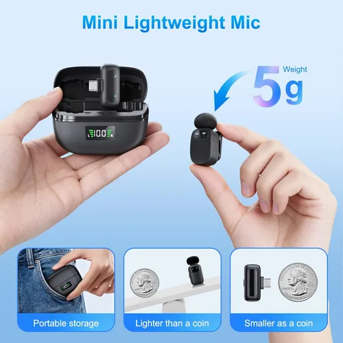 Miniatura 4 de Mini micrófono de solapa USB-C, micrófono Lavalier ligero de 0.18 oz con cancelación de ruido para iPhone 17/16/15 y Android, configuración de audio