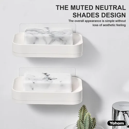Miniatura 9 de YOHOM Jabonera adhesiva con bandeja de drenaje, barra de ducha blanca, soporte para jabón montado en la pared para baño, soporte para bandeja