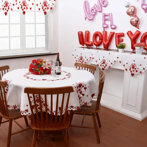 Miniatura 5 de Grelucgo Mantel bordado para el 14 de febrero (redondo de 70 pulgadas)