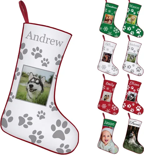 Miniatura 11 de Calcetines de Navidad personalizados con foto de nombre, imagen de perros y mascotas, patas de perro, calcetines de Navidad, decoración colgante