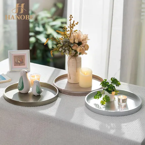 Miniatura 7 de Hanobe Bandeja Decorativa para Mesa de Café: Bandeja Redonda de Madera Lavada en Blanco, Bandejas Rústicas de Madera Circulares, Centro de Mesa