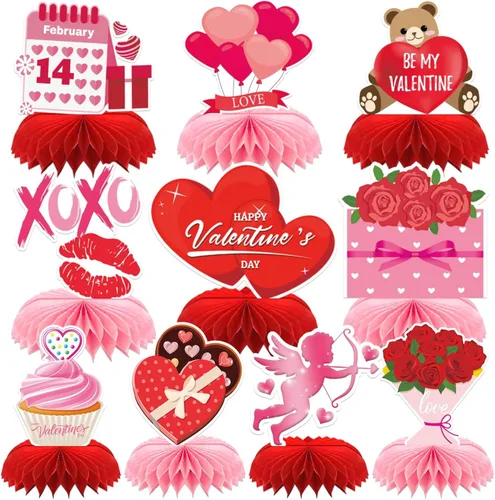 10 piezas de centros de mesa de panal de abeja de San Valentín para la mesa, decoraciones de San Valentín, centro de mesa de panal, centros de mesa