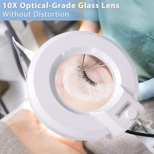 Miniatura 2 de Lámpara de pie con aumento 10X con 5 ruedas base rodante para esteticistas – 2,200 lúmenes LED regulable luz con lupa, lupa iluminada para leer