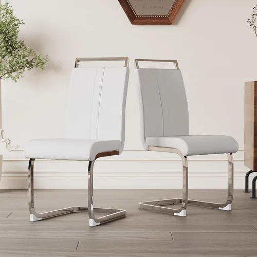 Miniatura 15 de Juego de 2 sillas de comedor modernas con esponja de alta densidad tapizada y patas de metal, sillas para comedor, sillas de comedor de piel