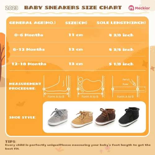 Miniatura 6 de Meckior - Tenis tipo botín para niños y niñas pequeños de 1 a 3 años con suela suave antideslizante de cuero sintético. Mocasines para bebés recién