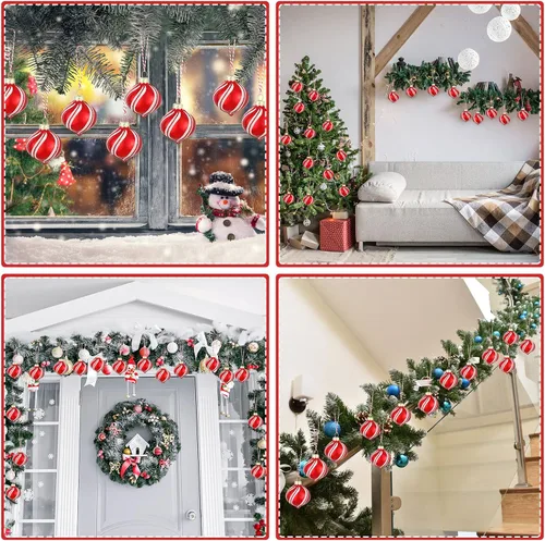 Miniatura 7 de Hungdao Juego de 12 adornos navideños de menta, bolas de bastón de caramelo de Navidad, adornos de bastón de caramelo de Navidad, bolas de Navidad