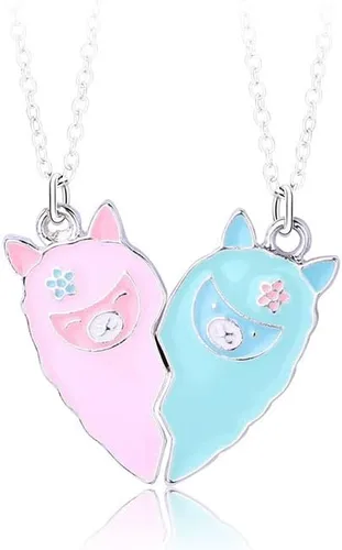 COLORFUL BLING Juego de 2 collares magnéticos con dije de corazón y fantasma, alpaca, fantasma, amor, corazón, collar a juego para hermanas