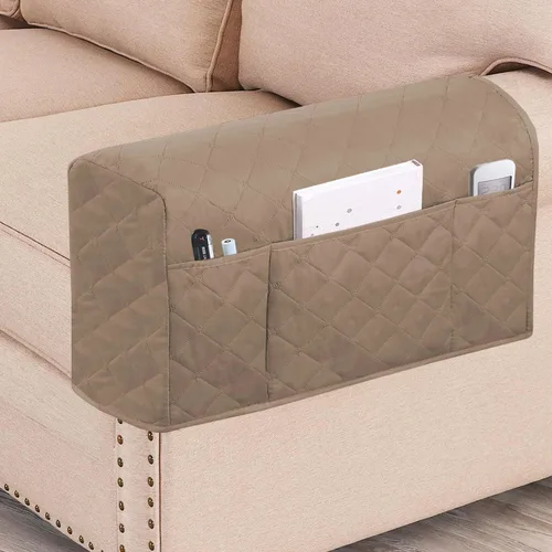 Miniatura 11 de Fundas impermeables para reposabrazos para sillones y sofás, fundas para brazos de sofá para sofá, paquete de 2 con bolsillo lateral, funda Marrón