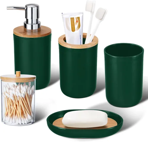 Miniatura 13 de iMucci Juego de accesorios de baño de 5 piezas, juego de baño de mar, soporte para cepillos de dientes, taza para cepillos de dientes, dispensador