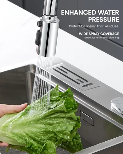 Miniatura 9 de Cabezal de repuesto extraíble para grifo, cabezal rociador de 3 funciones para grifo de cocina, cabezal de grifo de fregadero cromado con 15 Cromo