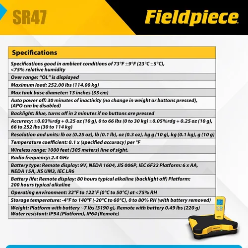Miniatura 3 de Fieldpiece Báscula inalámbrica SR47 con control remoto