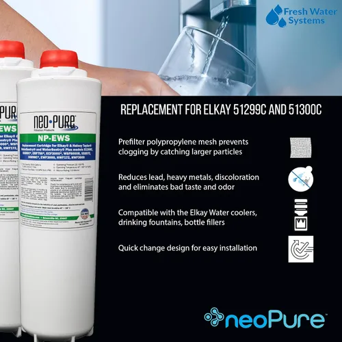 Miniatura 9 de Neo-Pure NP-EWS Elkay - Filtro de repuesto compatible para Elkay 51299C, 51300C y WSF6000R y Halsey Taylor 55898C, individual