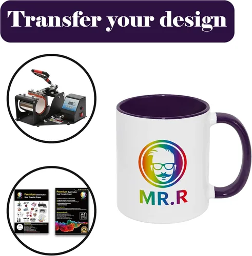 Miniatura 8 de MR.R Tazas de café en blanco de sublimación de 11 onzas, taza blanca con taza de color morado interior y asa, juego de 6 Púrpura