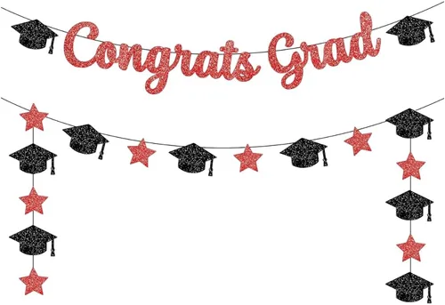 Miniatura 12 de KatchOn, Cartel de feliz graduación con purpurina, sin bricolaje, pre-encordado, decoraciones de graduación 2026, decoraciones de gorra