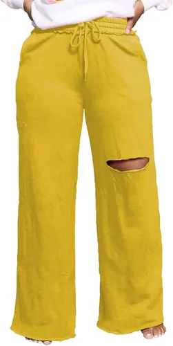 Miniatura 4 de PINSV Pantalones de pierna ancha para mujer, con cordón, holgados, casuales