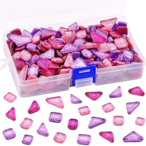 Miniatura 14 de Swpeet Azulejos de mosaico de vidrio de 1Ib Piezas de vidrieras para manualidades, colores mezclados y patrones (azulejos de mosaico E)