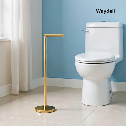 Miniatura 9 de Soporte de papel higiénico dorado, soporte de papel higiénico independiente con reserva para 4 rollos de repuesto, base resistente, estante