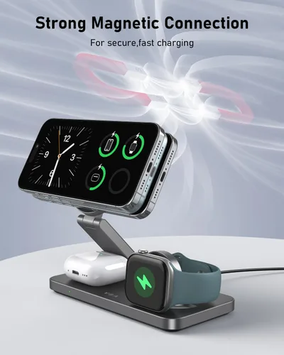 Miniatura 6 de VBA Estación de carga inalámbrica 3 en 1 para cargador Apple MagSafe, soporte de cargador inalámbrico magnético plegable de carga rápida, cargador