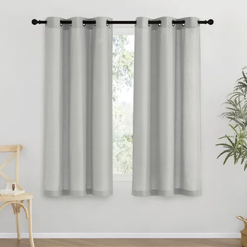 Miniatura 140 de NICETOWN Cortinas de lino natural con textura de lino para dormitorio, mezcla de lino rústica con ojales en la parte superior, semitransparentes