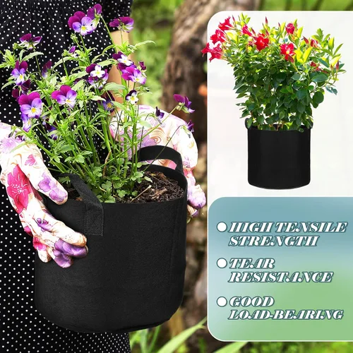 Miniatura 5 de Hoolerry Paquete de 7 bolsas de cultivo de plantas negras de varios tamaños, bolsas de cultivo no tejidas gruesas en 4 tamaños, 10, 7, 5 y 3