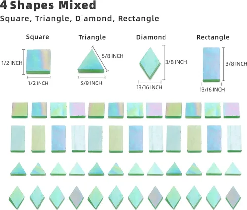 Miniatura 4 de 200 piezas a granel de azulejos de vidrio de mosaico iridiscente, 4 formas mezcladas de piezas de azulejos de vidrio coloreado para manualidades